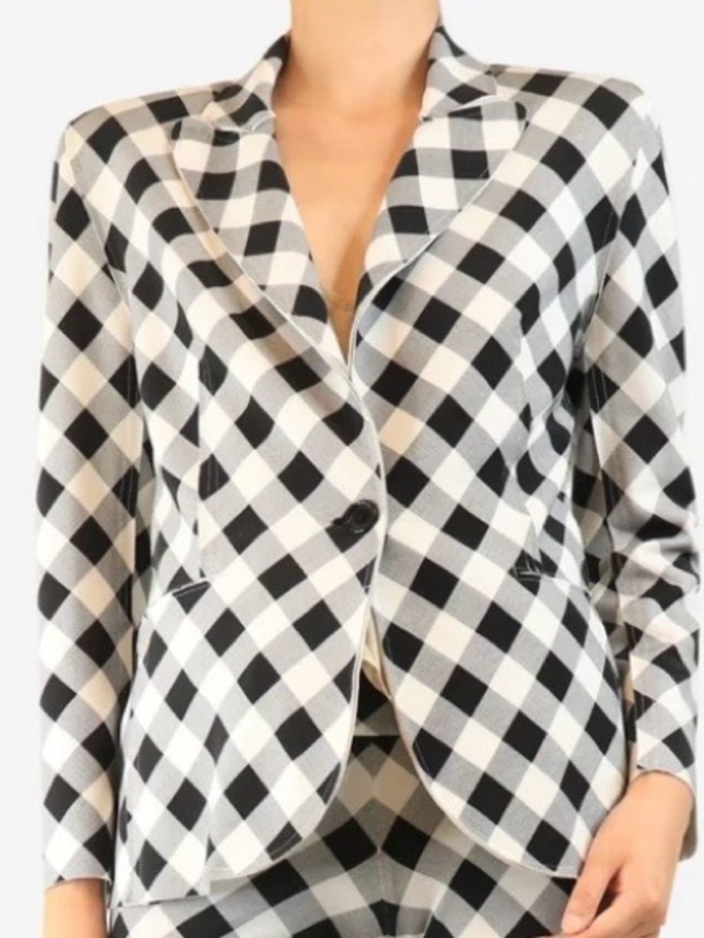Norma Kamali Gingham Jersey Knit Blazer L/40